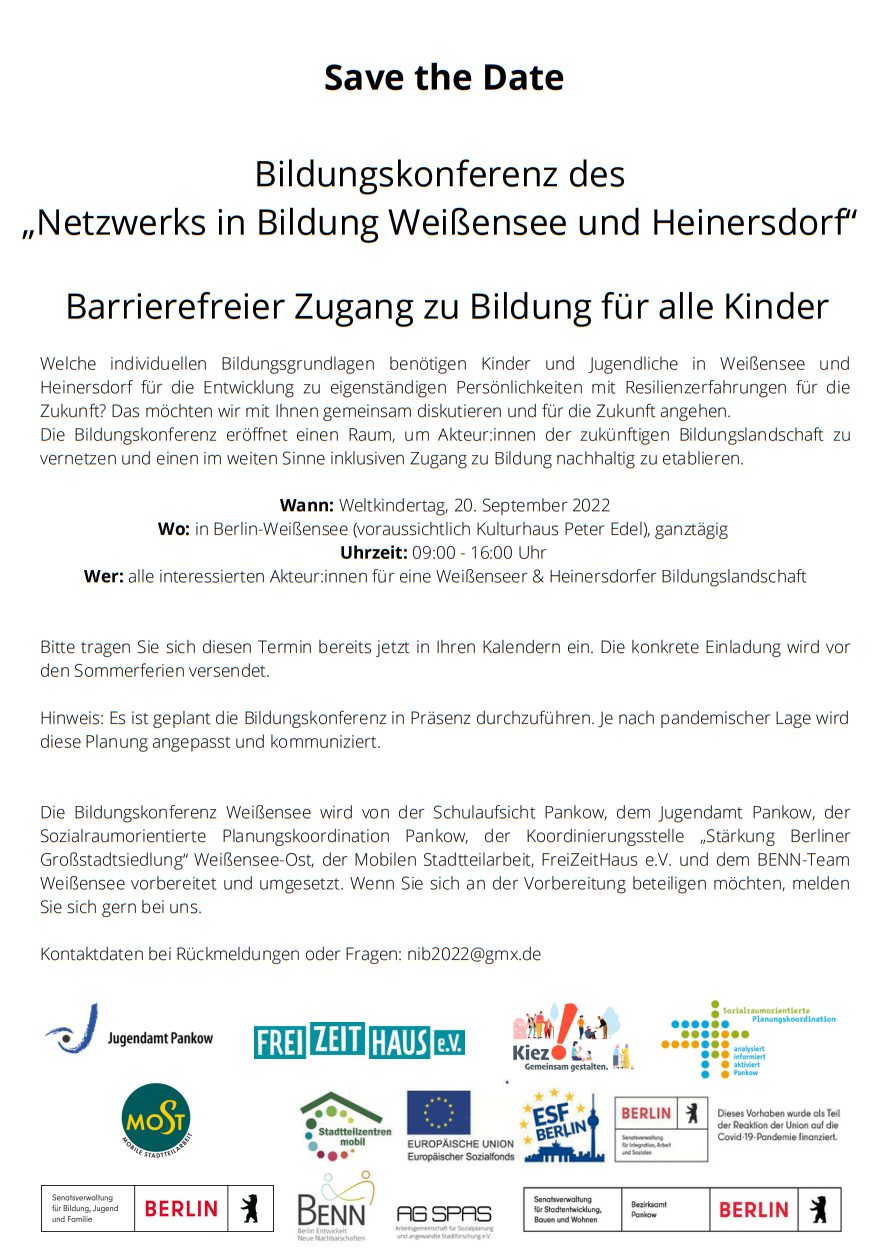 Bildungskonferenz des "Netzwerks in Bildung Weißensee und Heinersdorf"
